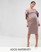 Asos Maternity Petal Sleeve Bardot Midi Bodycon Dress - Pink
