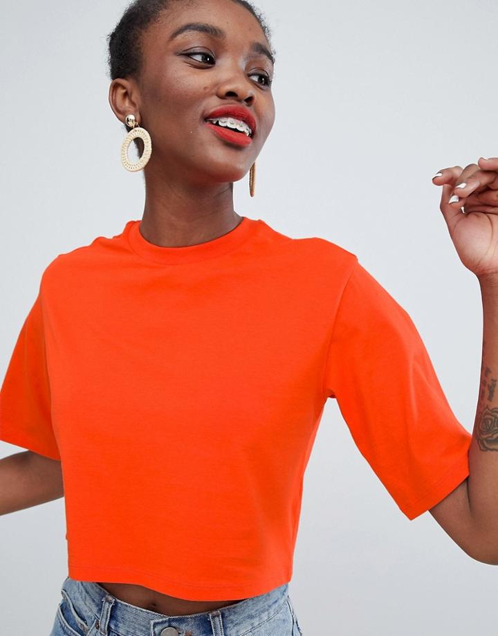 Monki Cropped Classic T-shirt In Red - Red