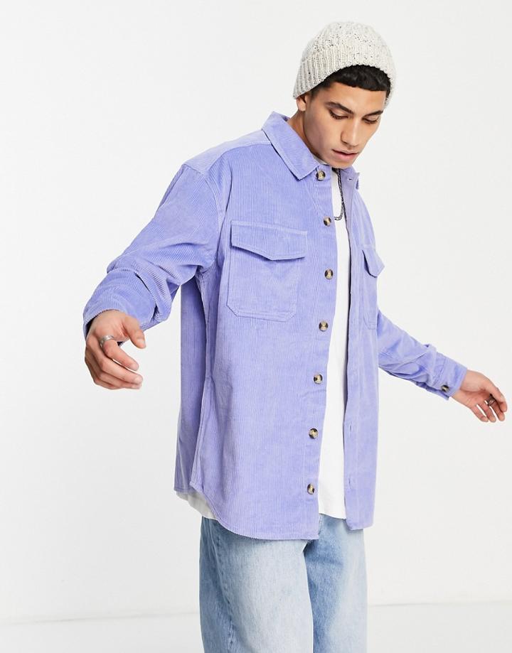 Asos Design 90s Oversized Cord Shirt With Double Pockets In Purple