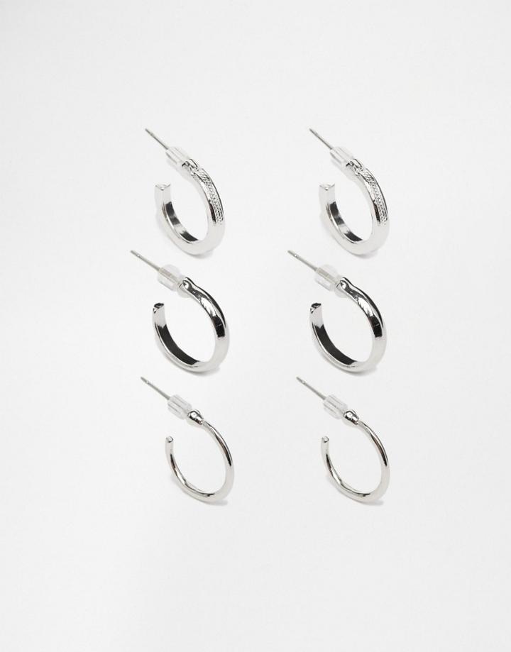 Designb Silver Hoop Earrings In 3 Pack - Silver