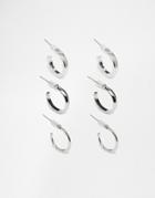 Designb Silver Hoop Earrings In 3 Pack - Silver
