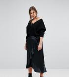 Simply Be Satin Wrap Frill Maxi Skirt - Navy