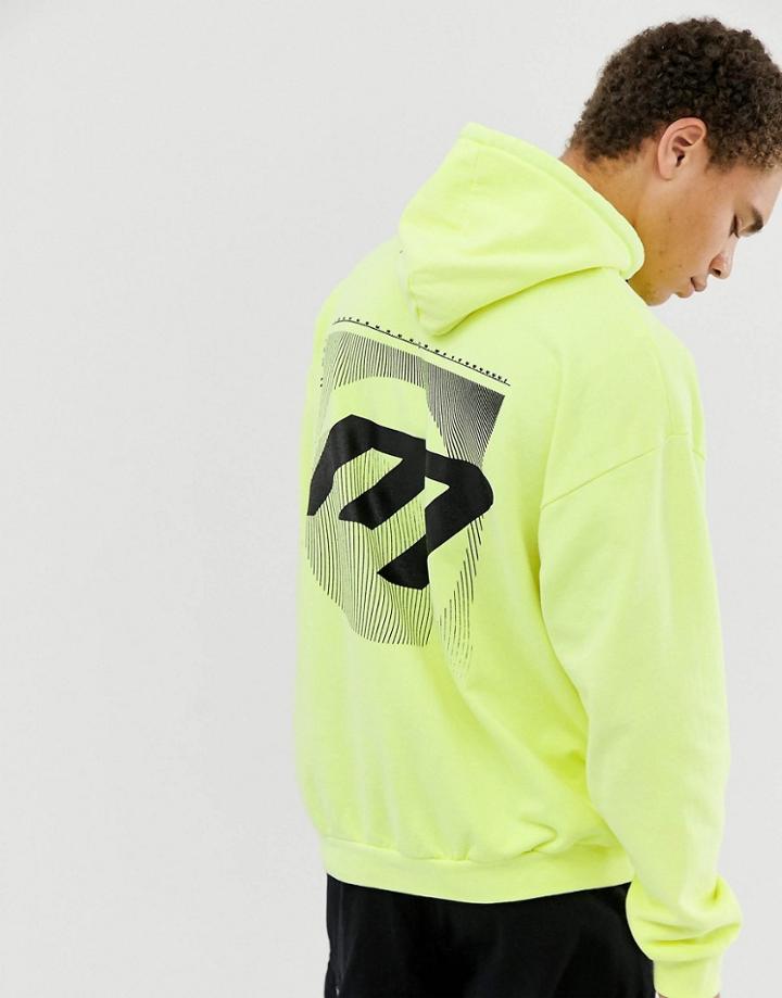 Mennace Hoodie In Neon With Back Print - Yellow