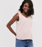 Asos Design Maternity Tank With Tie Shoulder With Contrast Stitching - Pink