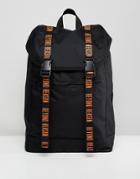 Asos Design Hiker Backpack In Black With Neon Orange Beyond Reason Slogan Taping