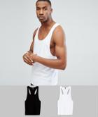 Asos Design Tank In Black/white 2 Pack Save - Multi