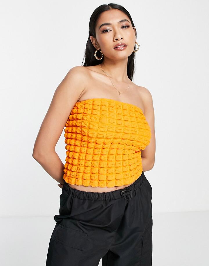 Topshop Textured Bandeau Top In Orange