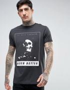 Asos Relaxed T-shirt With Skull Print And Rolled Sleeve - Black