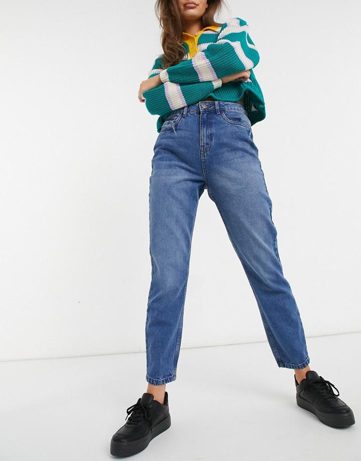 Noisy May Isabel Rigid Ankle Mom Jeans In Blue-blues