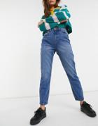 Noisy May Isabel Rigid Ankle Mom Jeans In Blue-blues