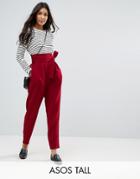 Asos Tall Tailored Super High Waist Balloon Tapered Pant With Self Belt - Red