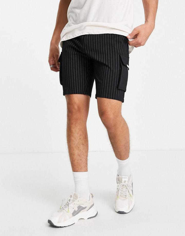 Mauvais Pinstripe Cargo Shorts In Black - Part Of A Set