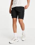 Mauvais Pinstripe Cargo Shorts In Black - Part Of A Set