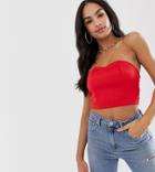 Missguided Bandeau Crop Top With Sweatheart Neck In Red - Red