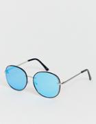 Jeepers Peepers Round Sunglasses With Blue Tinted Lens - Silver