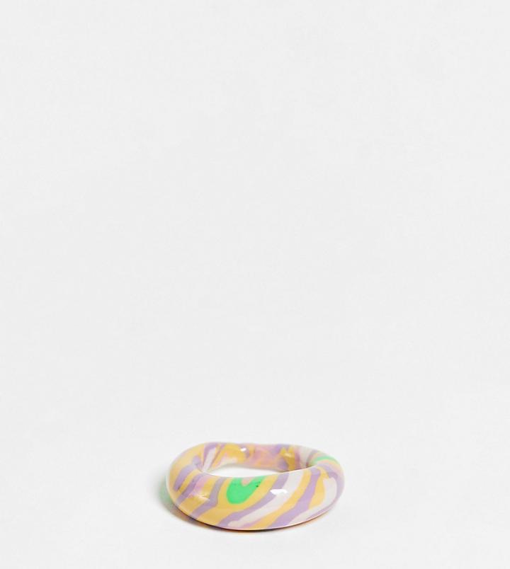 Asos Design Curve Rubber Ring In Dome Shape In Multicolored Marble