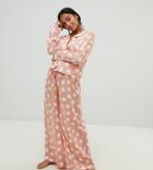Asos Design Petite Polka Dot Pyjama Shirt And Wide Leg Set 100% Modal - Pink