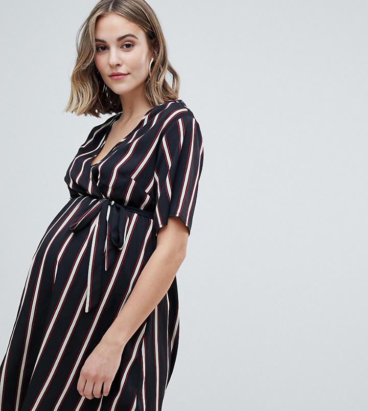 New Look Maternity Wrap Dress In Stripe - Black
