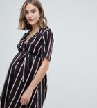 New Look Maternity Wrap Dress In Stripe - Black