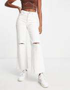 Lost Ink Knee Rip Straight Leg Jeans In White