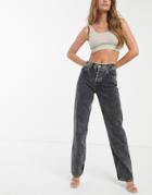 Asos Design Mid Rise '90s' Straight Leg Jeans In Vintage Washed Black
