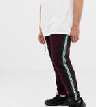 Asos Design Plus Skinny Joggers With Side Stripe Taping In Burgundy - Red