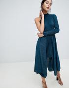 Asos Design Asymmetric One Sleeve Plisse Dress - Green