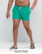 Asos Plus Swim Shorts In Green Short Length - Green