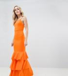 Asos Design Tall Square Neck Scuba Maxi Dress With Ruffle Hem - Orange
