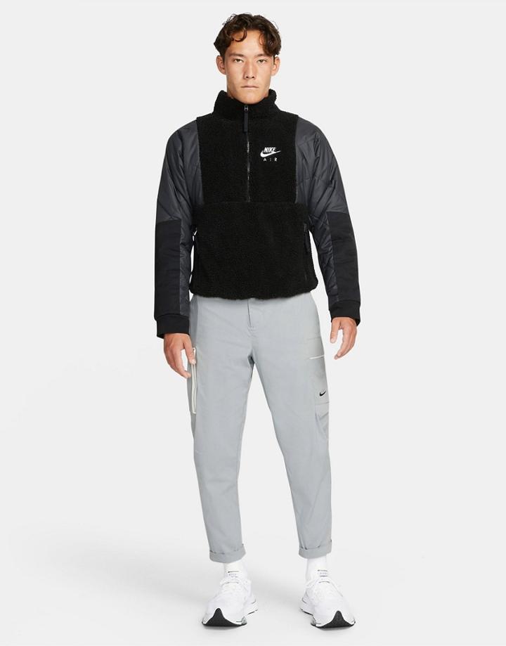 Nike Air Winter Quarter-zip Paneled Sherpa Fleece In Black/gray