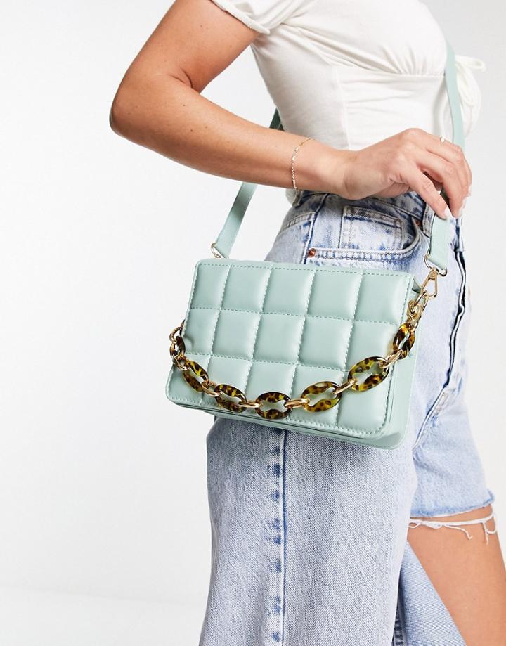 Svnx Quilted Cross Body Bag With Chain Detailing In Green
