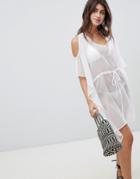 Brave Soul Cold Shoulder Beach Dress - White