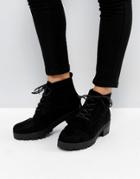 Truffle Collection Low Chunky Silver Eyelet Lace Up Boot - Black