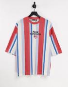 Asos Design Oversized Vertical Stripe T-shirt In Red With New Orleans City Print