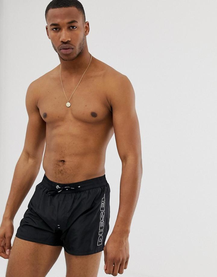 Diesel Logo Swim Shorts In Black - Black