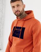 Nicce Hoodie In Orange With Navy Velour Box Logo - Orange