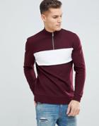 Asos Design Longline Half Zip Sweatshirt With Color Block - Red
