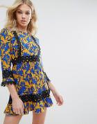 Missguided Floral Print Lace Trim Tea Dress - Yellow