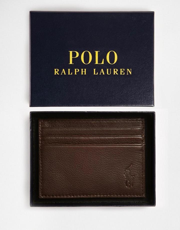 Polo Ralph Lauren Leather Card Holder In Brown