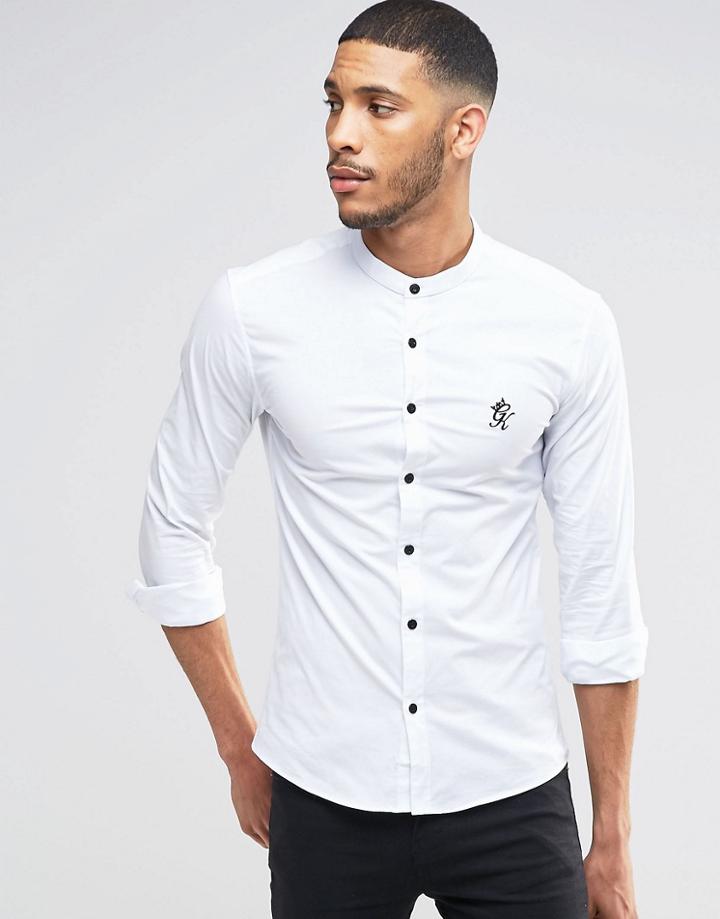 Gym King Noir Shirt With Grandad Collar In Regular Fit - White