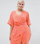 Missguided Plus Twist Front Polka Dot Dress - Pink