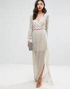 Club L Wrap Front Maxi Dress In Gold - Gold