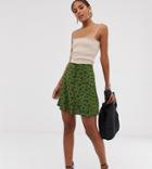Asos Design Tall Button Front Mini Skirt In Green Floral Print - Multi