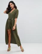 Forever Unique Wrap Maxi Dress With Mini Under - Green