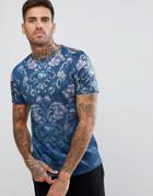 New Look T-shirt With Faded Dark Floral Print In Blue - Gray