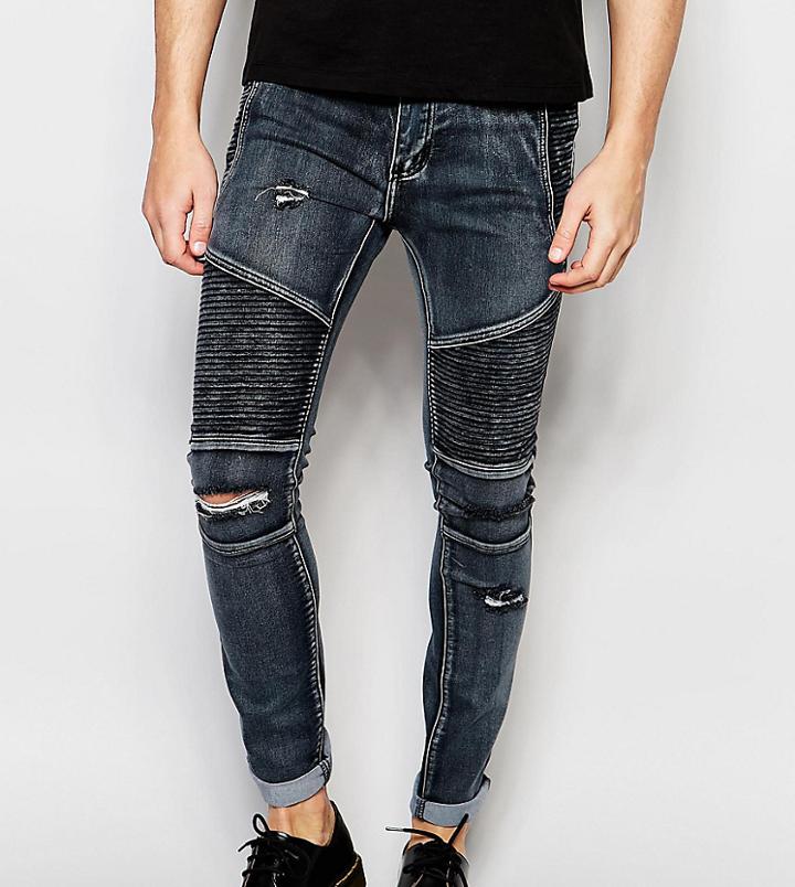 Liquor N Poker Skinny Distressed Biker Jeans In Washed Black - Black