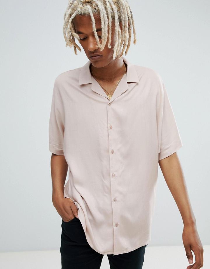 Asos Design Oversized Viscose Batwing Sleeve Shirt In Pink - Pink