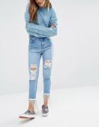 Liquor & Poker Slim Mom Jeans With Sequin Trim - Light Wash Blue
