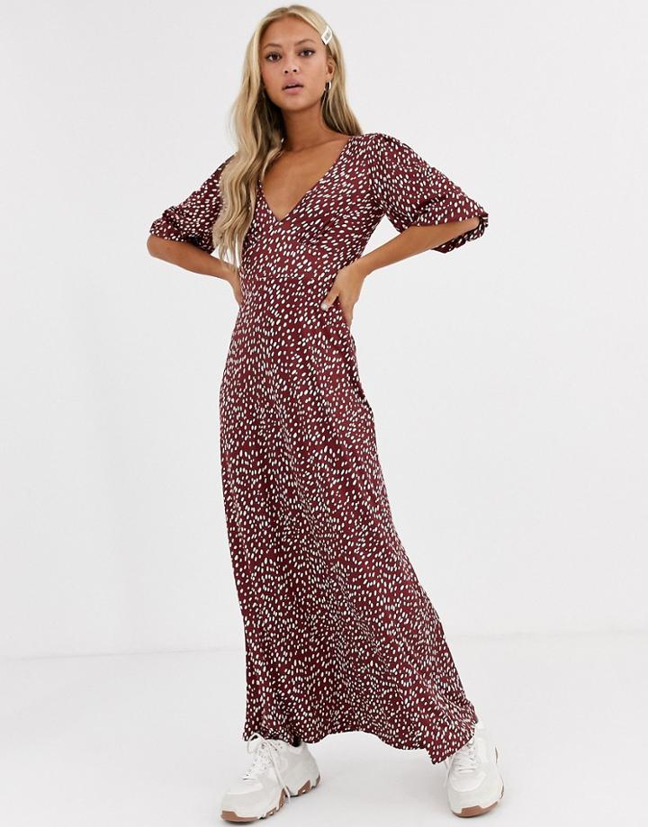 Asos Design Slinky Tea Maxi Dress In Polka Dot