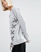 Asos White Lace Up Detail Sweater - Multi